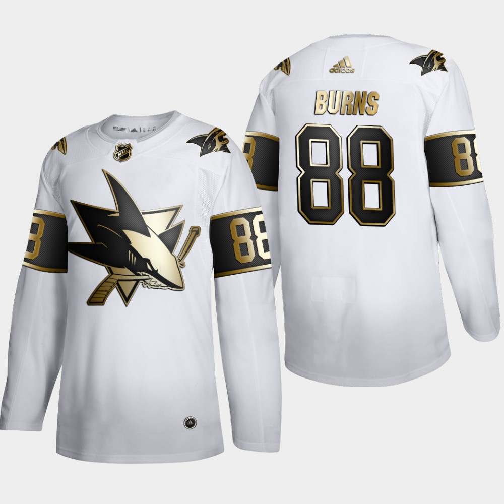 Cheap San Jose Sharks 88 Brent Burns Men Adidas White Golden Edition Limited Stitched NHL Jersey